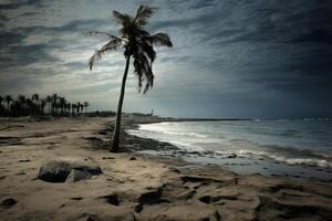 ai généré solitaire Célibataire paume arbre sur inhabité île. produire ai photo