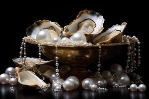 ai généré lustré perles huître trésor. produire ai photo