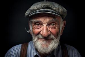 ai généré chapeauté photo de heureux Sénior homme avec chapeau. produire ai