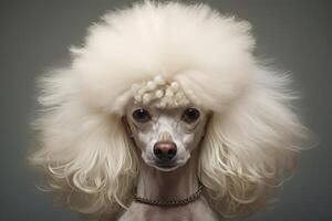 ai généré élégant caniche chien blanc cheveux. produire ai photo