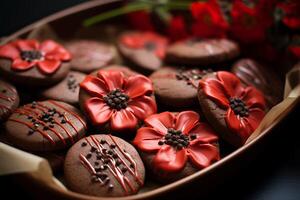 ai généré délectable coquelicot biscuits Chocolat. produire ai photo