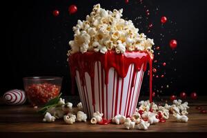 ai généré grand pop corn seau. produire ai photo