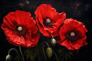 ai généré délicat rouge coquelicot fleurs. produire ai photo