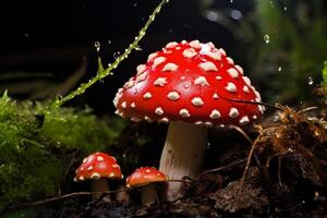 ai généré toxique rouge champignon vénéneux champignon. produire ai photo