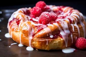 ai généré sucré framboise danois chignon. produire ai photo