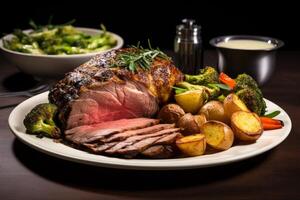 ai généré sarriette rôti du boeuf délicieux. produire ai photo