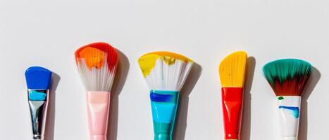 ai généré une collection de coloré peindre brosses pour acrylique peinture, Créatif monde art pic photo