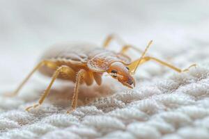 ai généré lit mite sur une blanc oreiller, concept de poussière allergie et Ménage acariens photo