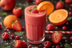 ai généré vibrant smoothie excité par coloré des fruits photo