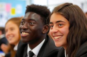 ai généré camarades de classe dans salle de cours réglage photo