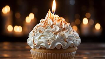 ai généré brûlant bougie illumine fait maison anniversaire gâteau, fusion Chocolat décoration généré par ai photo