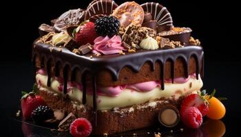 ai généré gourmet Chocolat dessert, sucré indulgence avec Frais fraise crème généré par ai photo