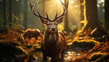 ai généré mignonne cerf dans hiver forêt, à la recherche à beauté dans la nature généré par ai photo