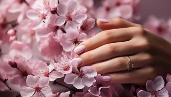 ai généré caucasien femme en portant rose fleur, mettant en valeur beauté et la féminité généré par ai photo