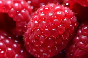 ai généré vibrant macro framboise fermer. produire ai photo