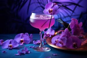 ai généré rafraîchissant violet cocktail été. produire ai photo