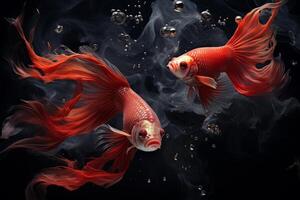 ai généré vibrant rouge combat des poissons. sous-marin animaux photo
