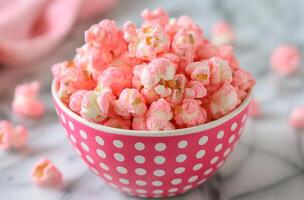 ai généré rose pop corn dans une bol photo