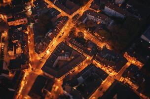 ai généré aérien vue des rues à nuit photo