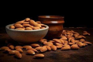 ai généré croquant pièces amandes. produire ai photo