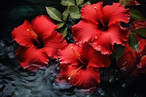 ai généré rouge fleurs jungle couleur. produire ai photo