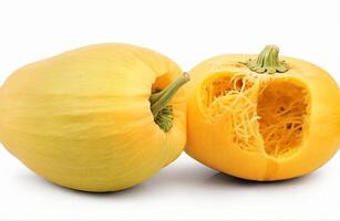 ai généré biologique spaghetti écraser cucurbita pepo légume, Couper en dehors sur blanc Contexte photo