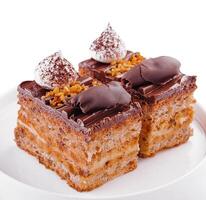 Chocolat gâteau sur une blanc assiette photo