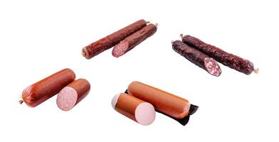 différent les types saucisses isolé sur blanc Contexte photo