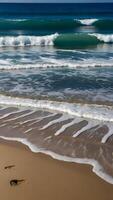 ai généré sérénade de le mer doux vagues clapotis contre sablonneux rive photo