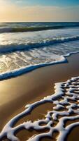 ai généré sérénade de le mer doux vagues clapotis contre sablonneux rive photo