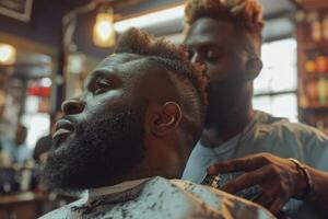 ai généré homme Coupe le sien cheveux. génératif ai photo