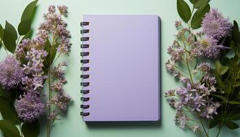 ai généré fraîcheur de violet fleurs sur en bois table apporte la nature beauté généré par ai photo