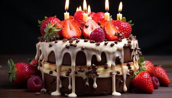 ai généré fait maison Chocolat gâteau avec fraise crème et framboise décoration généré par ai photo