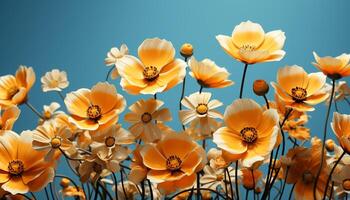 ai généré vibrant Jaune Marguerite fleurs dans une Prairie de vert herbe généré par ai photo