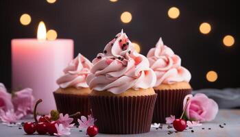 ai généré fait maison petit gâteau avec gourmet Chocolat glaçage, décoré pour fête généré par ai photo