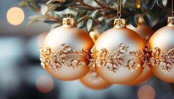 ai généré brillant, embrasé Noël arbre décore hiver nuit avec élégance généré par ai photo