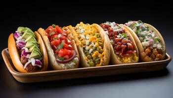 ai généré grillé du boeuf taco avec guacamole, tomate, et épicé fraîcheur généré par ai photo