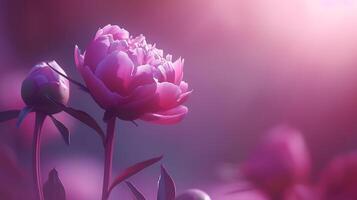 ai généré rêveur rose pivoine fleurit dans doux Naturel lumière parfait pour sur le thème du printemps bannière ou site Internet entête photo