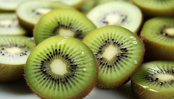 ai généré une juteux kiwi tranche, une rafraîchissant casse-croûte dans vibrant vert généré par ai photo