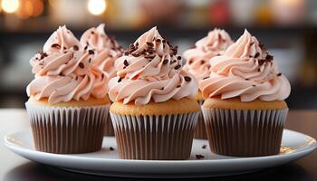 ai généré fraîchement cuit petits gâteaux avec coloré glaçage, parfait pour anniversaire célébrations généré par ai photo