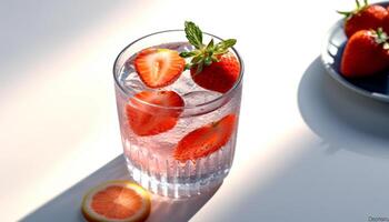 ai généré Frais fraise cocktail, une rafraîchissant été boisson avec la glace généré par ai photo