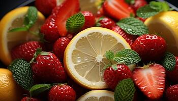 ai généré fraîcheur de été fraise, citron, menthe feuille, agrumes fruit généré par ai photo