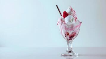 ai généré verre de la glace crème avec des fraises. génératif ai photo