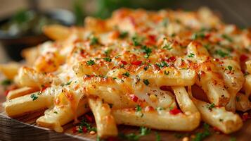 ai généré fromage frites sur une en bois planche photo