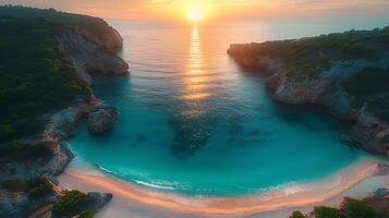 ai généré magnifique la nature le coucher du soleil plage Contexte photo