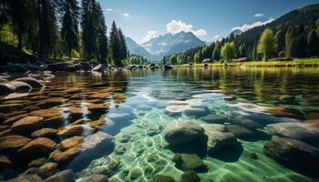 ai généré majestueux Montagne de pointe reflète tranquille ciel dans dolomites paysage généré par ai photo