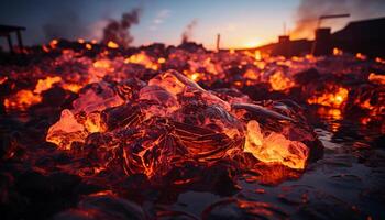 ai généré brûlant feu de camp brille brillant, chauffage la nature été paysage généré par ai photo