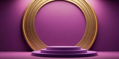 ai généré d'or podium avec luxe violet pièce Contexte généré ai photo