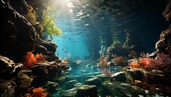 ai généré sous-marin poisson récif, la nature animal l'eau corail Profond généré par ai photo