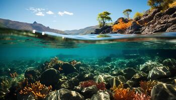 ai généré sous-marin beauté poisson, récif, eau, bleu, tropical climat, les vacances généré par ai photo